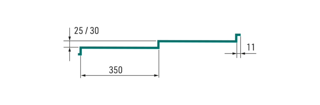 Secţiune longitudinală a modulului de ţiglă metalică Flamenco (vedere laterală)